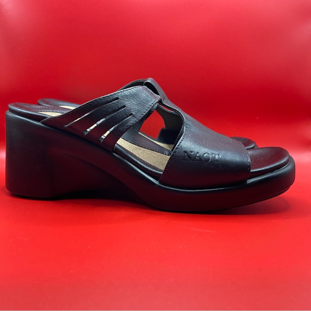 NAOT Women's Black Leather Fantasa Wedge Sandals Size: 36 Like New